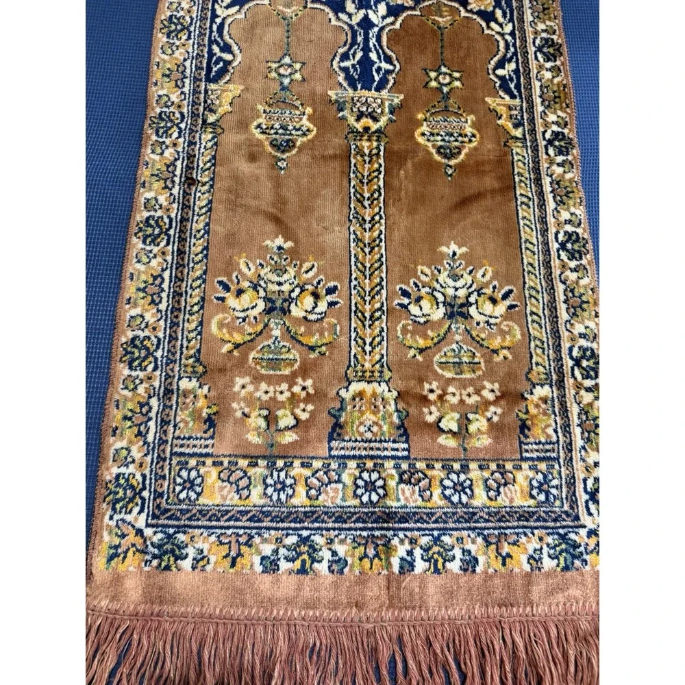 Vintage 70s Wall Hanging Tapestry Floral Vibrant Mid Century Cottage Copper Blue